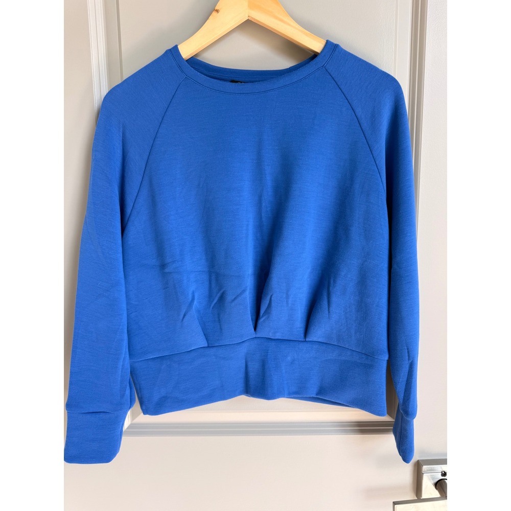 T Tahari Royal Blue Pleated Hem Raglan Sleeve Sweatshirt Medium